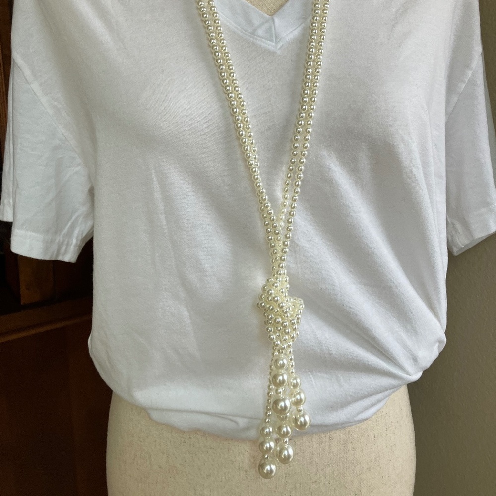 Faux Pearl Multi-strand Necklace  56" Long